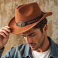thumbnail image 6 of Qwertyu Western Cowboy Hat for Men Women Classic Roll Up Fedora Hat Jazz Cap with Buckle Belt Brown, 6 of 6