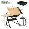 thumbnail image 4 of Magshion Drafting Table Art Desk Drawing Table with Stool, Height Adjustable Artist Table Work Station with Tilted Tabletop and Drawer, Natural, 4 of 12