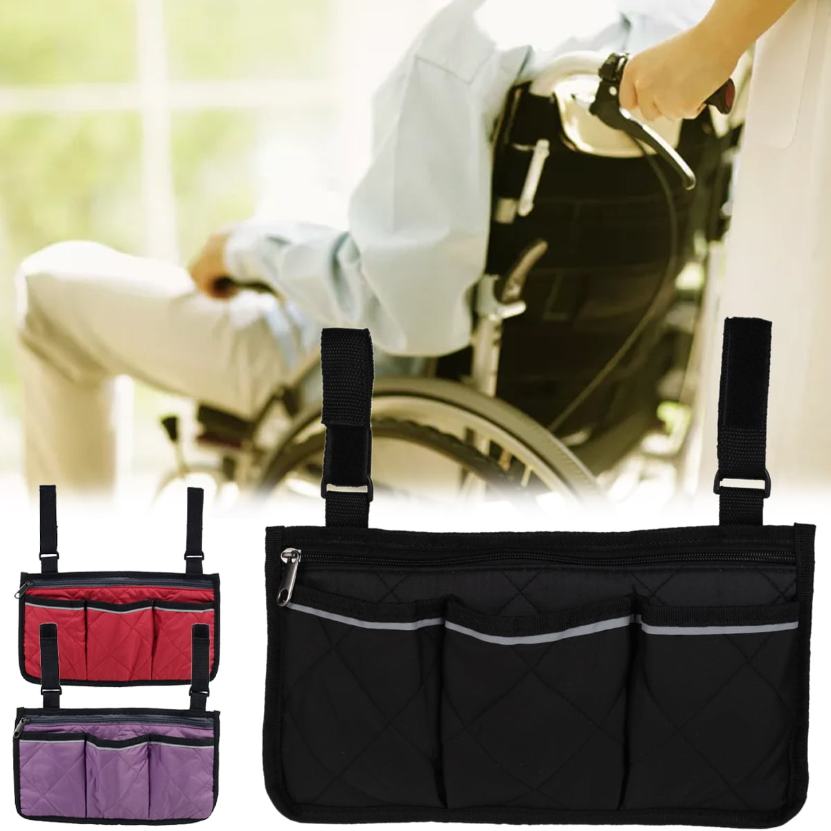 Harupink Wheelchair Armrest Side Bag Walker Organizer Bag With