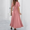 thumbnail image 7 of Summer Dresses Women's Fashion Fallow V-Neck Short Sleeve Solid Color Dresses Summer Dresses for Women 2025 Pink S, 7 of 7
