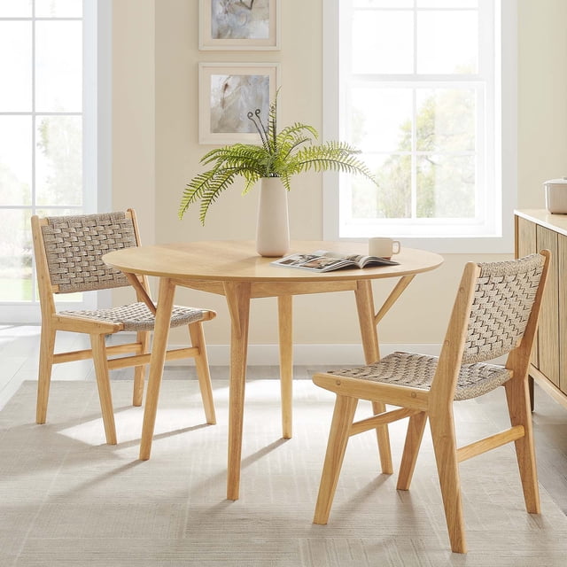 Modway Gallant 47" Round Wood Dining Table with Tapered Legs in Oak