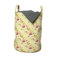 thumbnail image 1 of Cartoon Laundry Bag, Happy Little Foxes Flower Bouquets Ice Cream Candy Cheerful Pattern, Basket with Handles Drawstring Closure for Laundromats, 13" x 19", Pastel Yellow Multicolor, by Ambesonne, 1 of 4