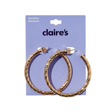 Claire's Teen Girls Gold Reflective Textured Hoop Earrings, Sensitive Solutions