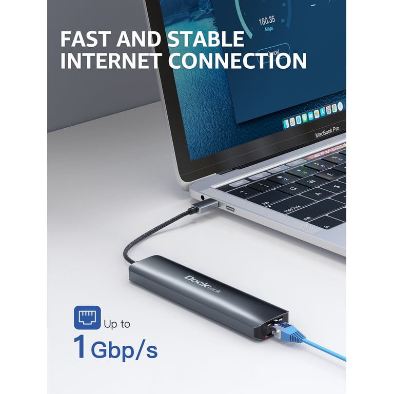BENFEI Hub USB-C 6-en-1 Avec HDMI 4K@60Hz, Ethernet Gigabit, Charge 100W - Câble Silicone