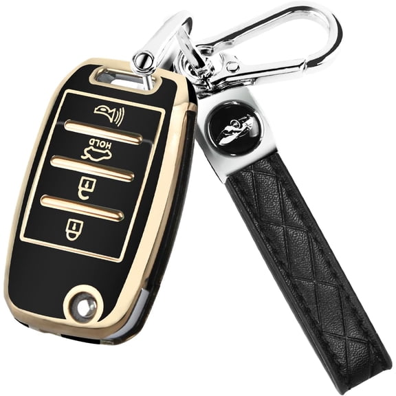 Key Fob Cover Compatible with Kia Sorento Sportage Rio Soul Forte Optima Keychain Case Holder Protector,Black