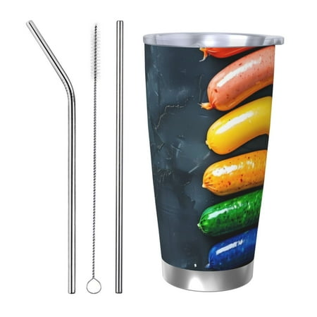 

Matuu Rainbow Sausages On Dark Slate for 20oz Durable Thermal Cups Keep Drinks Cold and Hot Insulated Car Mug with Lid-Straw Three-piece Set