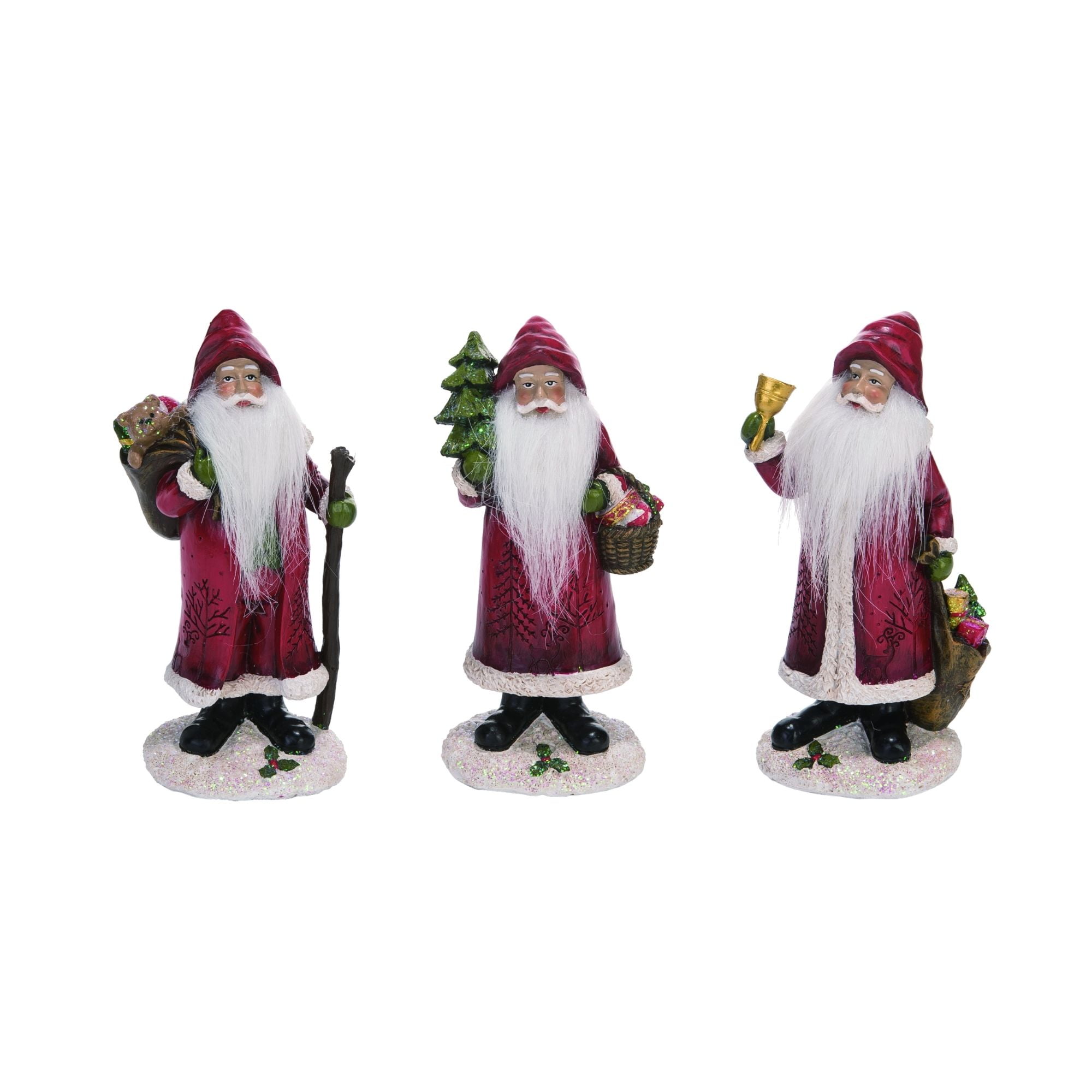 Set Of 3 Red Soft Beard Traditional Santa Christmas Figurine 8 Walmart Com Walmart Com