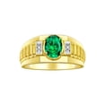 thumbnail image 1 of RYLOS Men's Rings Yellow Gold Plated Silver Rings Classic Designer Style 8X6MM Oval Gemstone & Diamond Ring Emerald Birthstone Rings For Men Size 8, 1 of 7