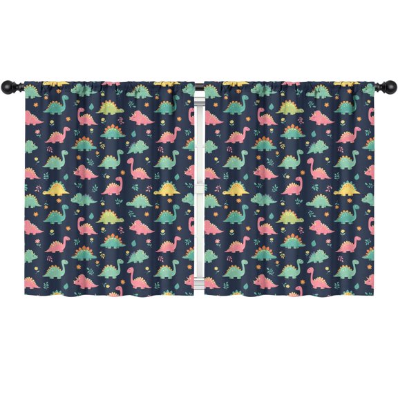 Blackout Kids Curtains,Dark Blue Colorful Dinosaur and Flower Pattern Childrens Insulated Curtains Set Of 2,Bedroom Essentials,Toddler Room Decor 52"x63"