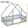 thumbnail image 4 of Twin Size Floor Bed, Wooden House-Shaped Bed Frame with Guardrails, Roof, Multifunctional House Bed Frame for Toddlers, Kids, Girls, Boys, Teens, Adults, Grey, 4 of 9