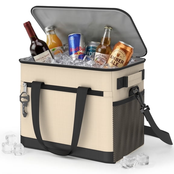 BNISE Soft Sided Cooler, 24 Can/20L Leakproof Insulated Cooler Bag with Shoulder Strap, Foldable Waterproof Tote for Camping Hiking Picnic Beach