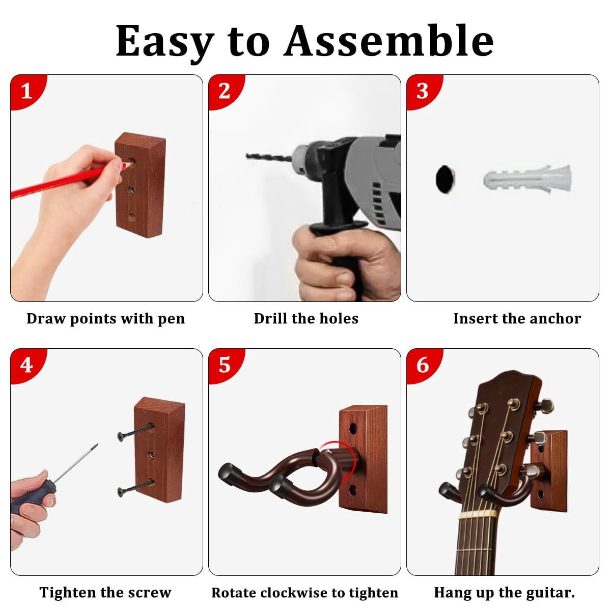 6pack Guitar Wall Mount Bulk Wood Hanger For Safe Storage And Display Sturdy Acoustic Electric Bass Banjo Mandolin Sapele
