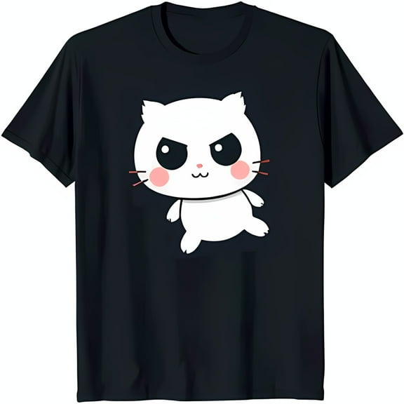 Adorable Cartoon Cat T-Shirt Black Tee with Cute Cat Design