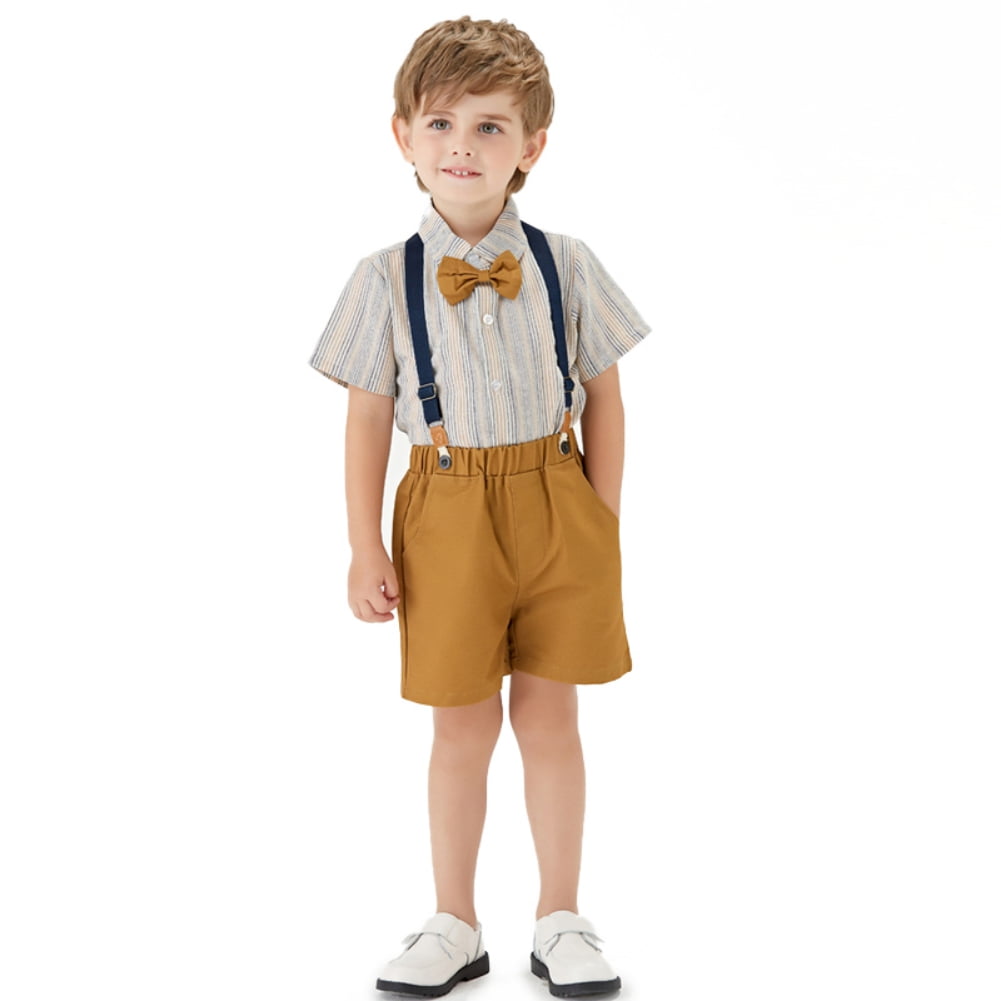 Uccdo 2Pcs Kids Toddler Boys Shirt + Suspender Shorts Outfit Set Baby