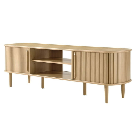 Media TV Stand Console Table, Brown Oak, Wood, Mid Century Living Room Lounge Cafe Lobby, Modern Contemporary HB36486