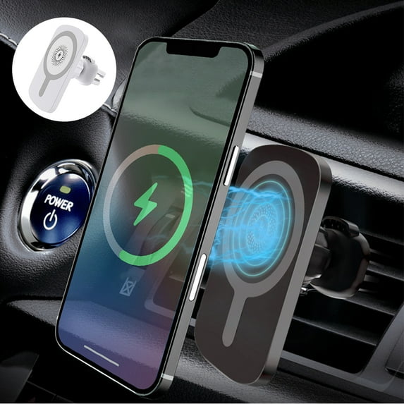 Magnetic Wireless Car Charger for Phone, Fast Wireless Car Mount with Secure Air Vent Clamp, White