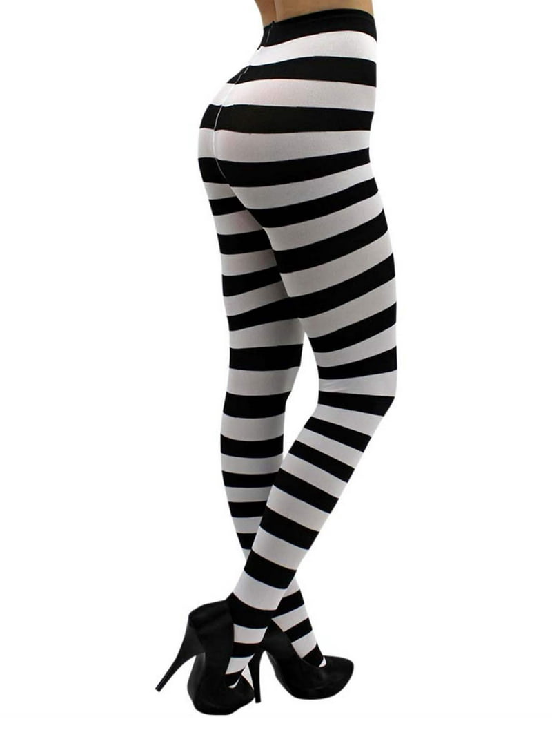 Fashionable Purple Black Horizontal Striped Tights, 100% Nylon