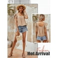 thumbnail image 7 of QAFOPEH Women Square Neck Backless Ruffle Short Sleeve Buttons Solid Color Top, 7 of 7