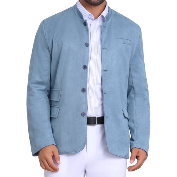 INSPIRE CHIC Outfit Men's Casual Suit Jacket Stand Collar Single Breasted Suede Blazer L Blue