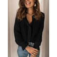 thumbnail image 3 of Blouses en Chiffon Col en V pour Femmes Manches Ballon Décontractées, 3 of 4