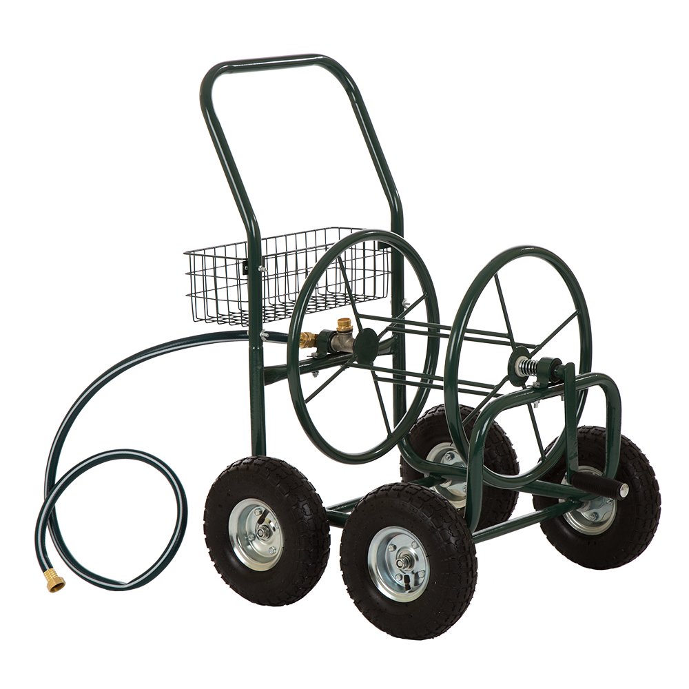 Glitzhome 34.45" H Garden Rolling Yard Cart with Hose Reel Steel