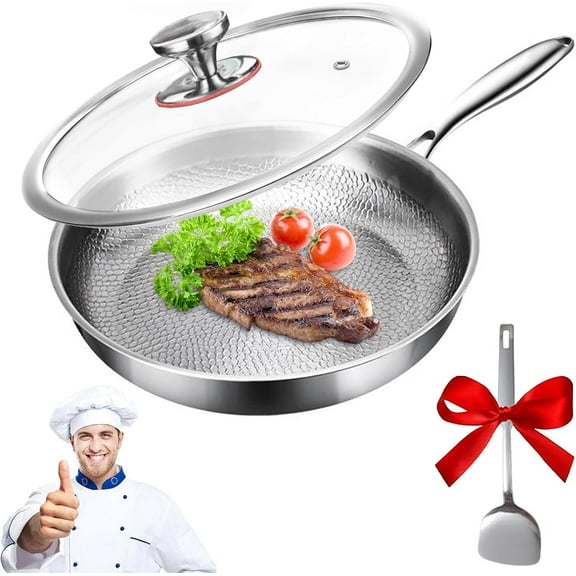 Titanium Pan with Hammer & Lid,10.23'' Titanium & Stainless Steel Pro Cookware,Multifunctional Pots and Pans Set,Scratch-Resistant Frying Pans for Cooking