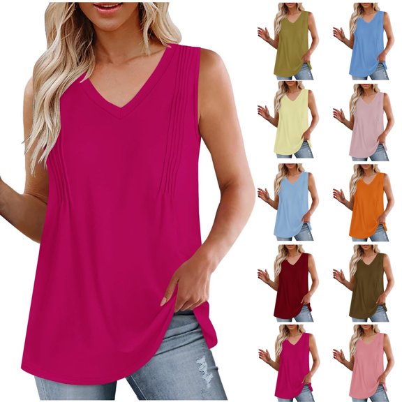 Women Tank Tops Summmer Sleeveless Tops Shirt Fashion Women's Spring/Summer Solid Color Casual-neck Sleeveless Top Tank Top Summmer Shirts for Women S-2XL