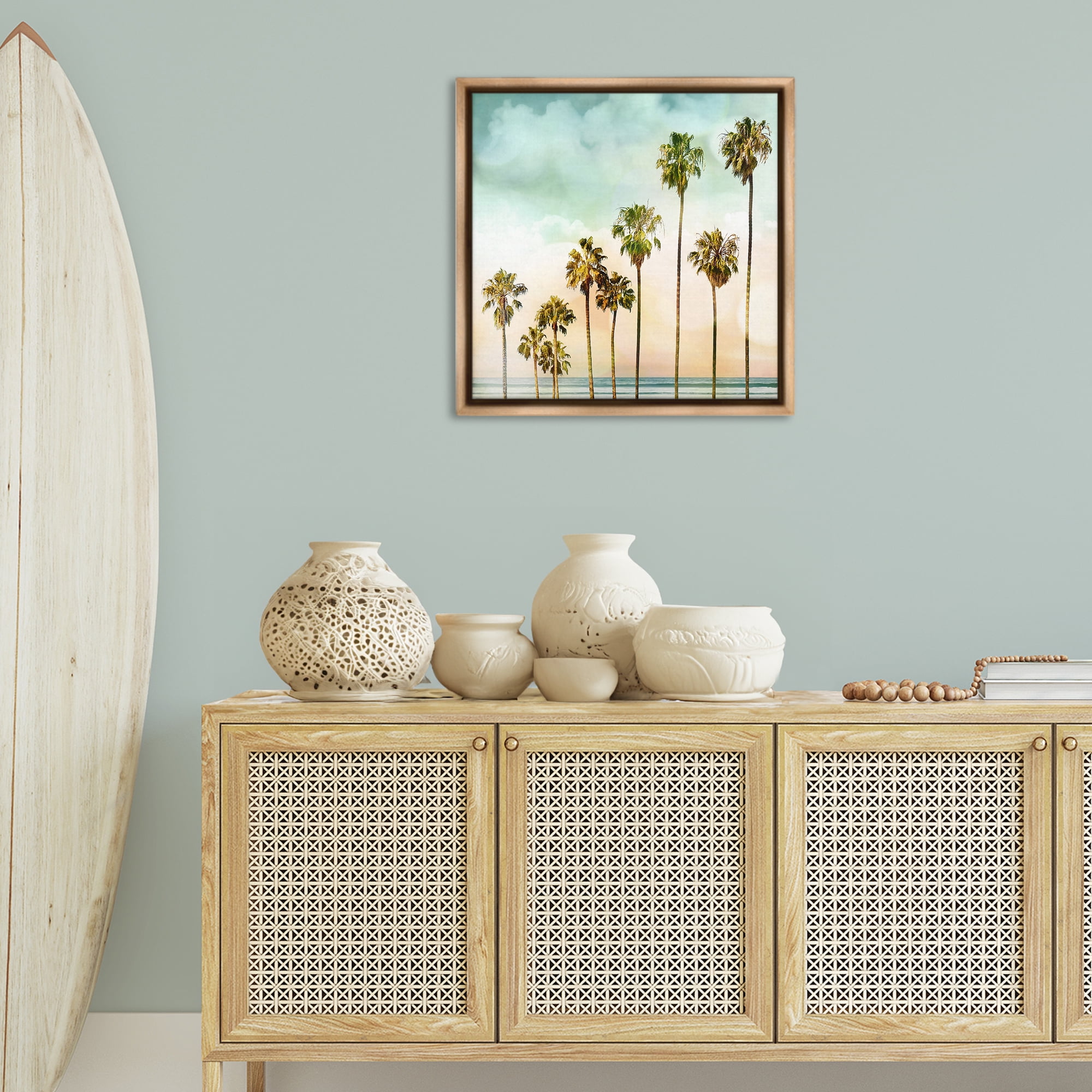 Stupell Industries Angled Palm Trees Nautical & Beach Painting Brown Floater Framed Canvas Art Print Wall Art, 25 x 25