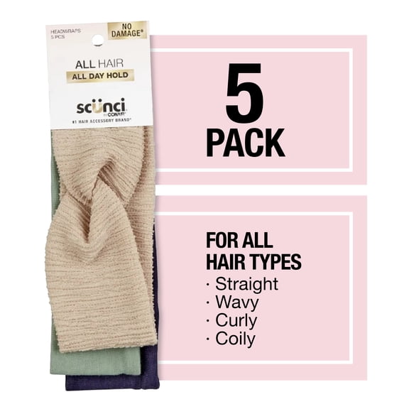 Scunci Headwrap Fabric Headband, Multicolor, 5 Count