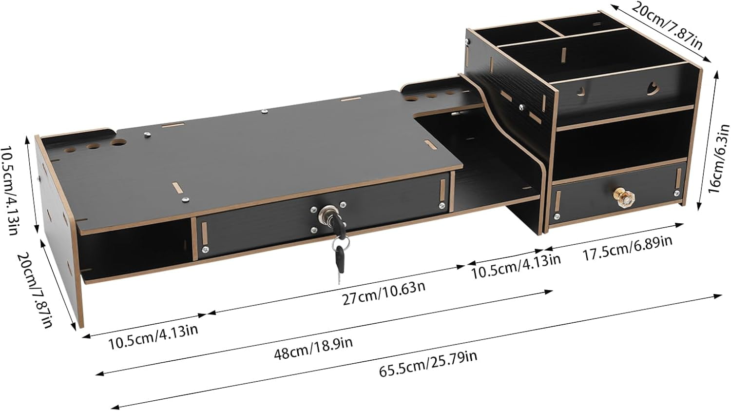Desktop Organizer Stand for Laptop - Monitor Stand Riser, Computer Monitor Booster Stand, Adjustable Computer Monitor Stand with a Lockable Drawer, for PC, Computer, Printer (Black)