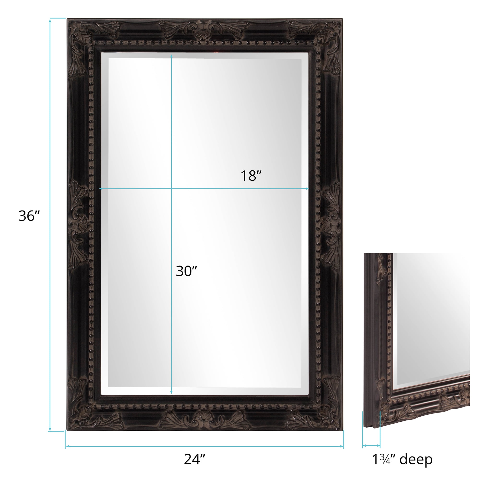 Tyler Dillon Black Rectangular Beaded Texture Wood Framed Wall Mirror - 36"H x 24"W