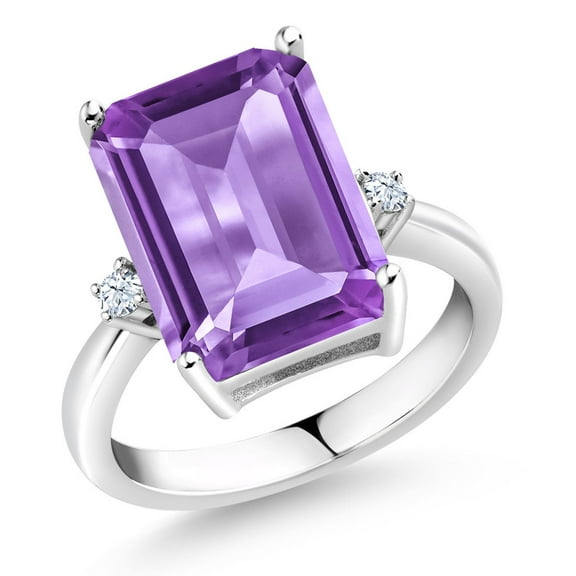 Gem Stone King 925 Sterling Silver Purple Amethyst Ring for Women (6.31 Cttw, Emerald Cut 14x10MM, Gemstone February Birthstone, Size 7)