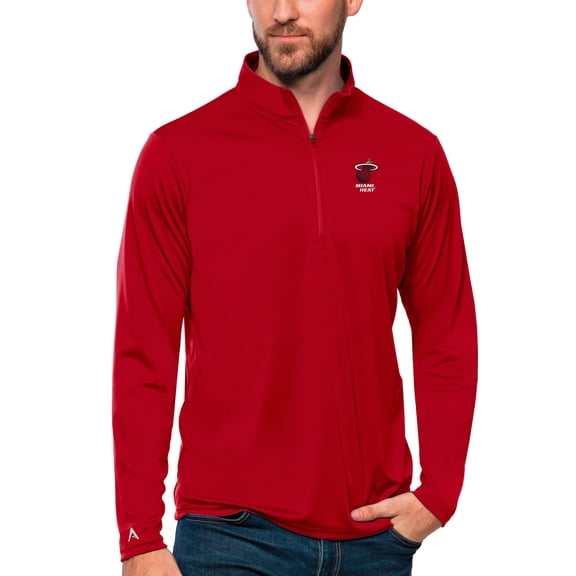 Men's Antigua Red Miami Heat Team Tribute Quarter-Zip Pullover Top