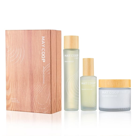 MAY COOP Juego de cuidado de la piel coreano hidratante e hidratante de 3 pasos - Salsa cruda Essnce Toner 150ML Crema facial hidratante Suero facial activador orgánico Todo tipo de piel