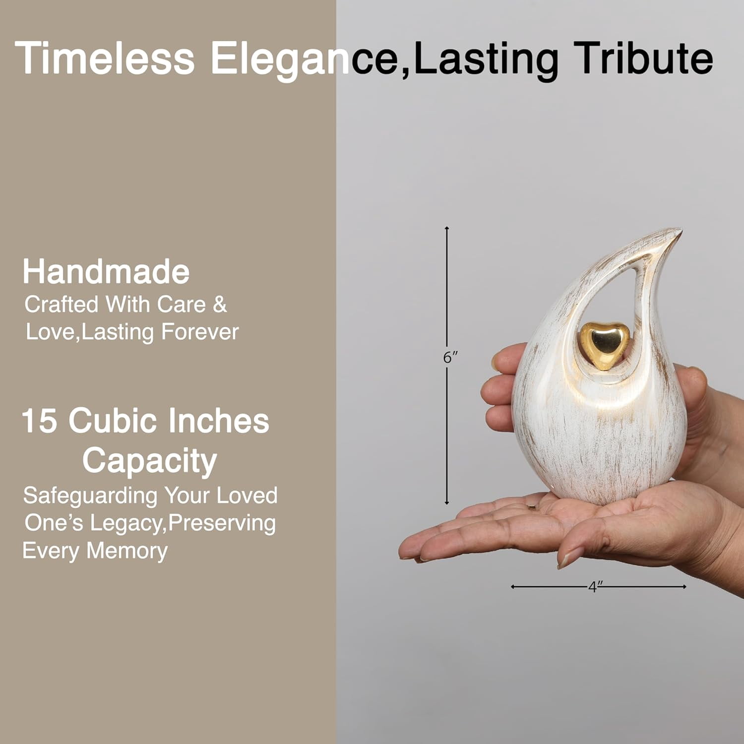 Teardrop Ash Urns Small for Ladies and Human Ashes 250 ML Capacity, 6 Inches Tall with Secured Bottom Lid, Includes Complimentary Velvet Bag, Ideal Keepsake Box for Sharing Ashes, Keepsake Company