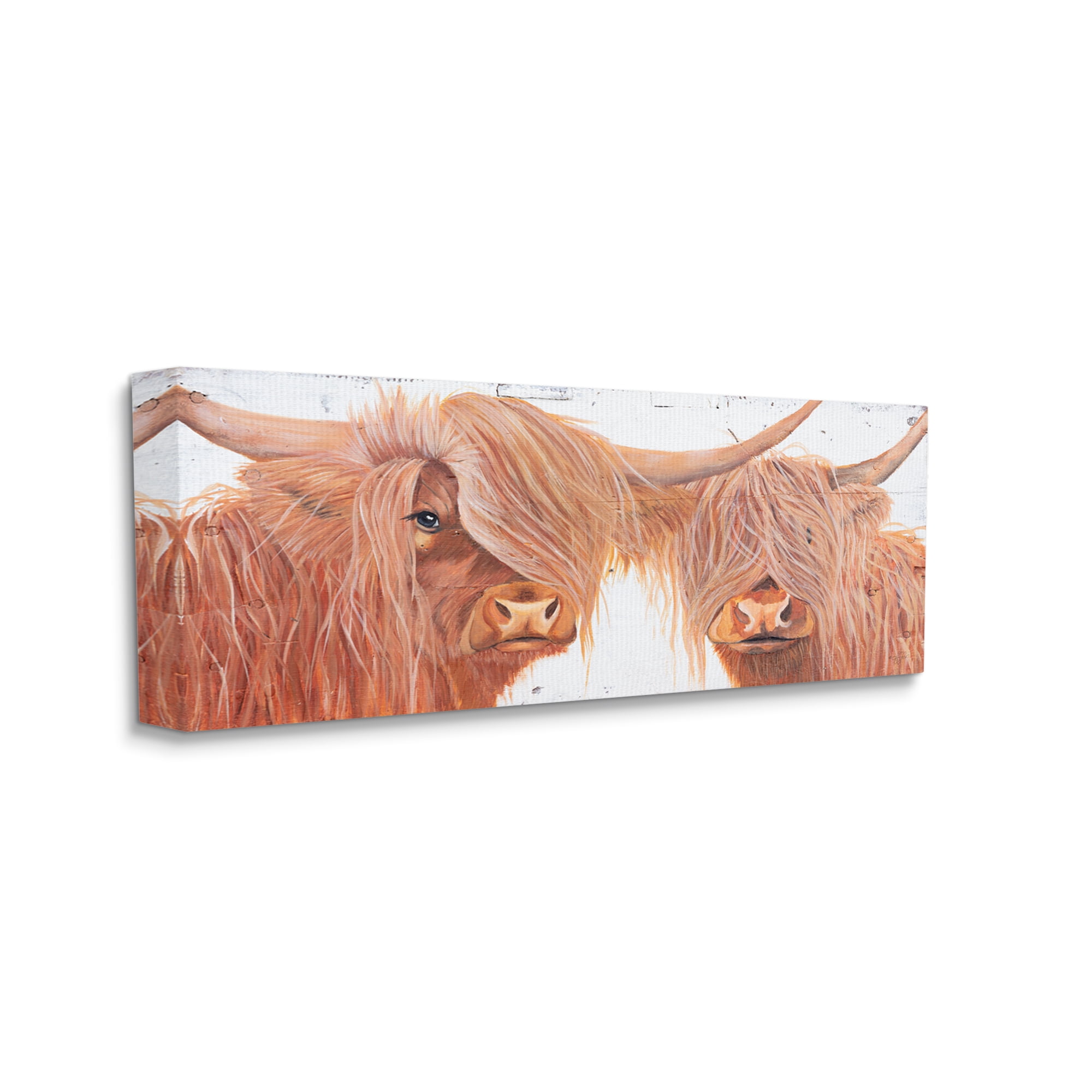 Stupell Industries Beautiful Brown Countryside Highland Cow Cattle Longhorn Portrait Farmhouse Painting Gallery-Wrapped Canvas Print Wall Art, 48 x 20, Design by Diane Fifer