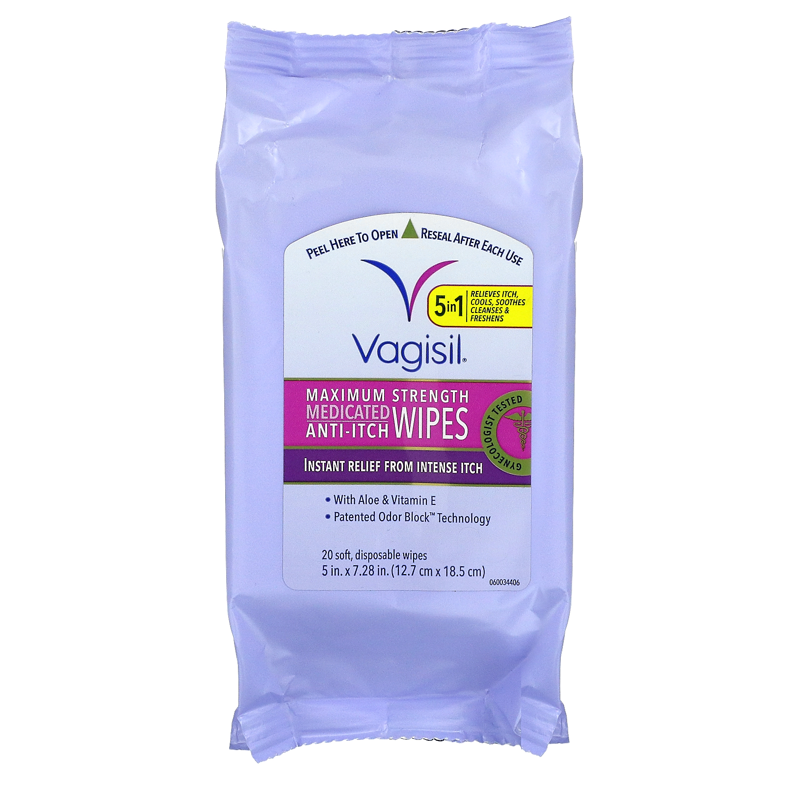 Vagisil, Medicated AntiItch Wipes, Maximum Strength, 20 Soft