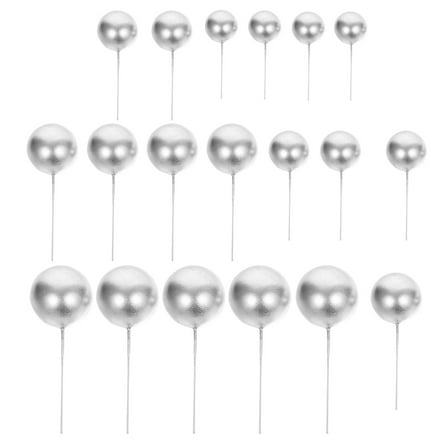 WESIEVYA Round Ball Cake Toppers 20Pcs Silver Simple Design Foam Cupcake Decoration