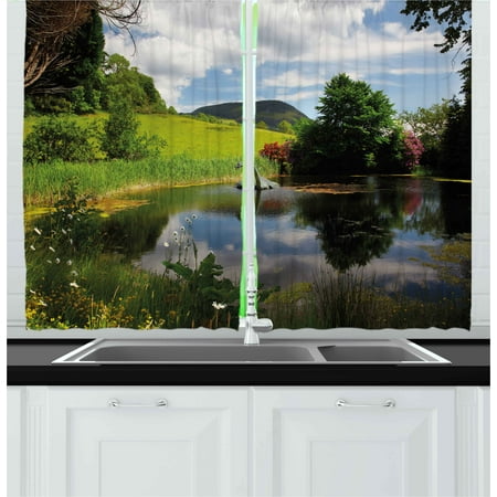 Nature Curtains 2 Panels Set, Lake by Meadow in a Sunny Day Rural Country Valley Scottish Summertime Landscape, Window Drapes for Living Room Bedroom, 55W X 39L Inches, Multicolor, by (Best Set In The Hall Scottish Country Dance)