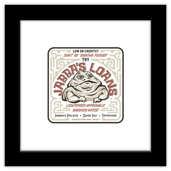Gallery Pops Star Wars - Vintage Comic Jabba's Loans Wall Art, Black Framed Version, 12" x 12"