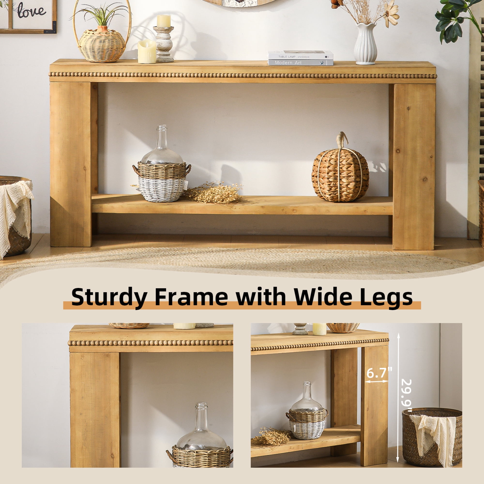 Jopath 63" Modern Narrow Console Table with Storage Shelf,2-Tier Rustic Farmhouse Sofa Table Entryway Table for Living Room,Entryway,Hallway,Natural
