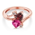 thumbnail image 3 of Gem Stone King 18K Rose Gold Plated Silver Red Garnet Pink Created Sapphire and White Diamond Ring for Women (1.83 Cttw, Heart Shape 6MM, Gemstone January Birthstone, Size 8), 3 of 6