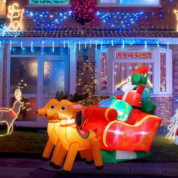 Adorno navideño inflable de Papá Noel en trineo para exteriores. Decoración navideña para el jardín o el césped durante las fiestas de invierno. 18 m