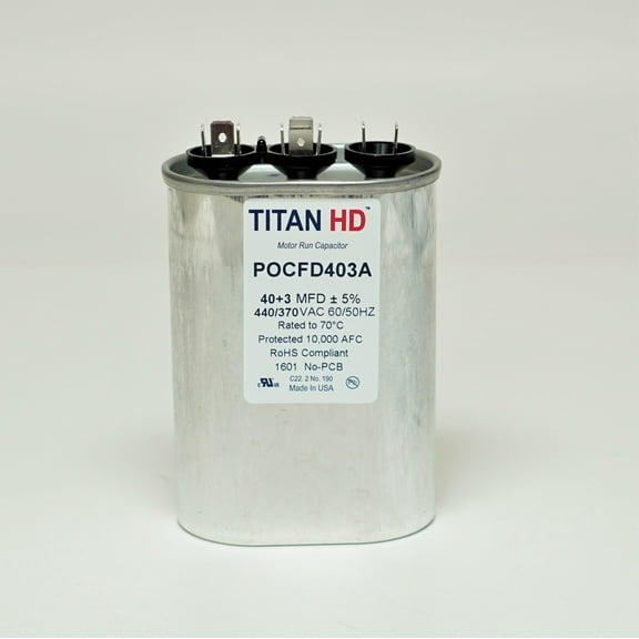 Titan Hd Oval Motor Dual Run Capacitor,440-370VAC POCFD403A