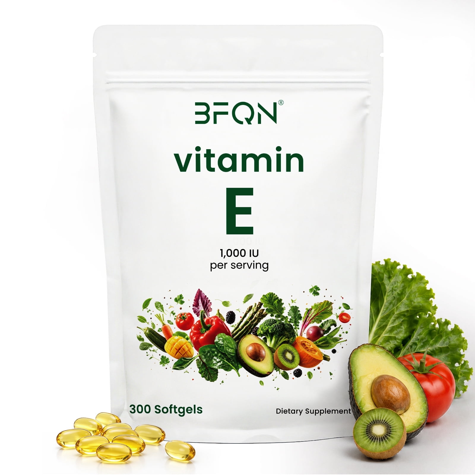BFQN Vitamin E 1000 IU Softgels – 450 mg dl-Alpha Tocopherol per Serving, Non-GMO, Gluten Free, 300 Softgels (150-Day Supply)