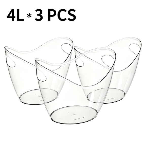 3pcsSturdy Plastic Non-Food Contact Beverage Cooler Bucket, Extra Large Gallon Size Clear Drink Dispenser with Durable Handle, Ideal for Champagne, Soda & Drinks, Perfect for RV Refrigerator