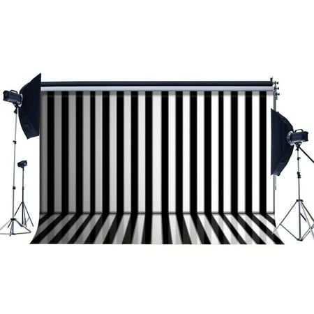 Image of ABPHOTO Polyester 7x5ft Black and White Stripes Wallpaper Backdrop Piano Keyboard Backdrops Interior Decoration Wallpaper Photography Background for Boys Girls Happy Birthday Photo Studio Props