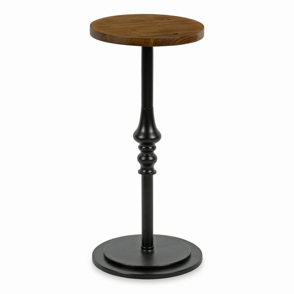 Kate and Laurel Stratton Rustic Round Pedestal Table, 12 x 12 x 26, Caramel And Black