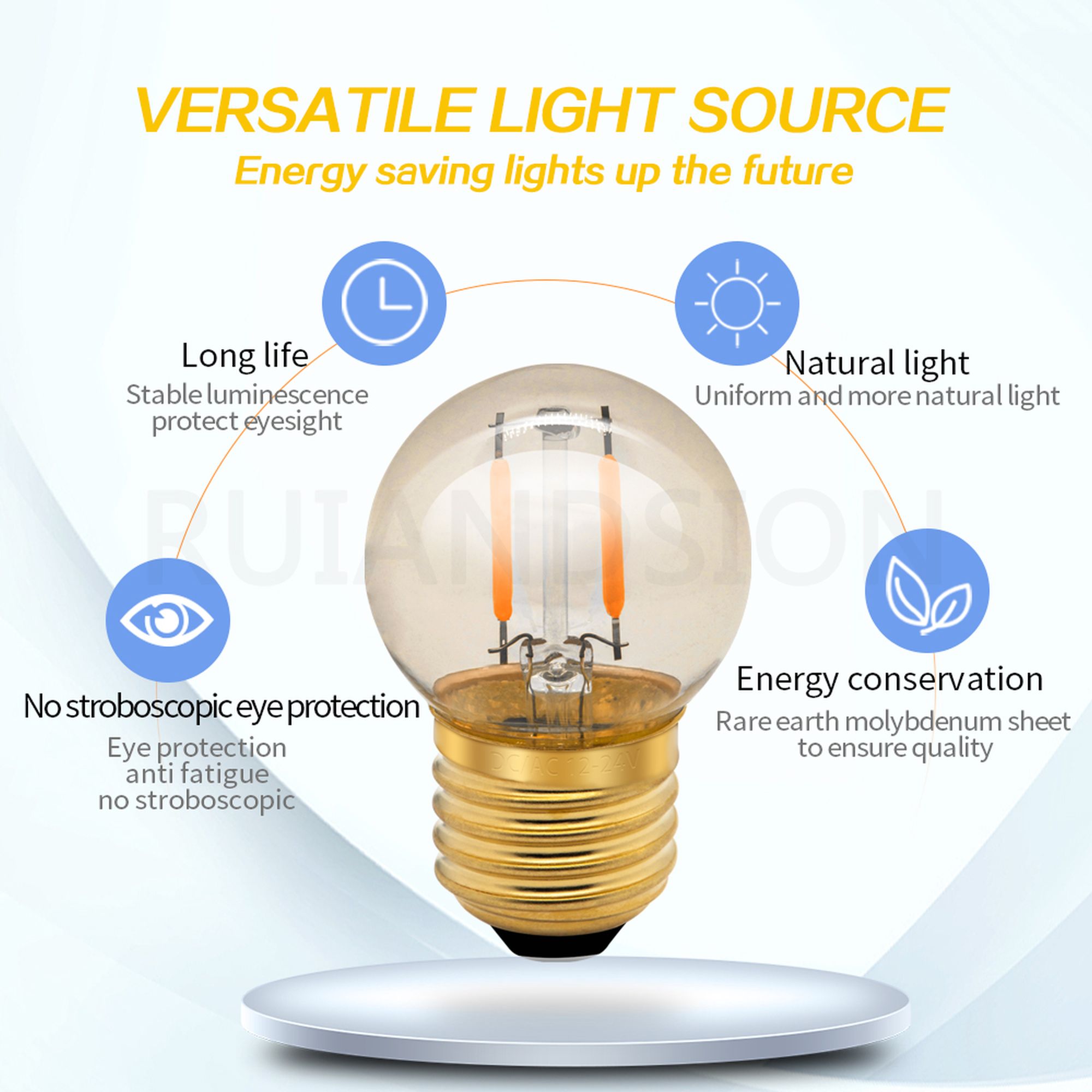 Ruiandsion 10-Pack E26 Base G40 LED Light Bulbs,110-130V 1W (10W)  Warm Amber Glow 2200K Waterproof, for  Outdoor String Lights