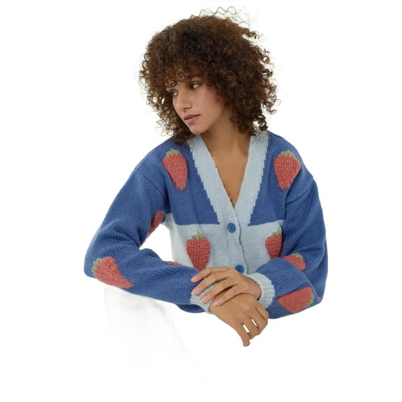Oversized Strawberry Patterned Cardigan